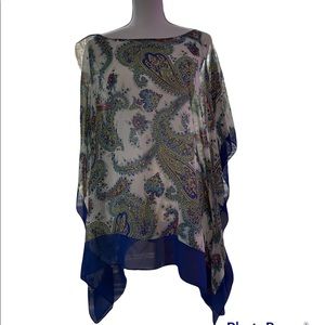 Talbots lightweight poncho silk L/XL blue and white